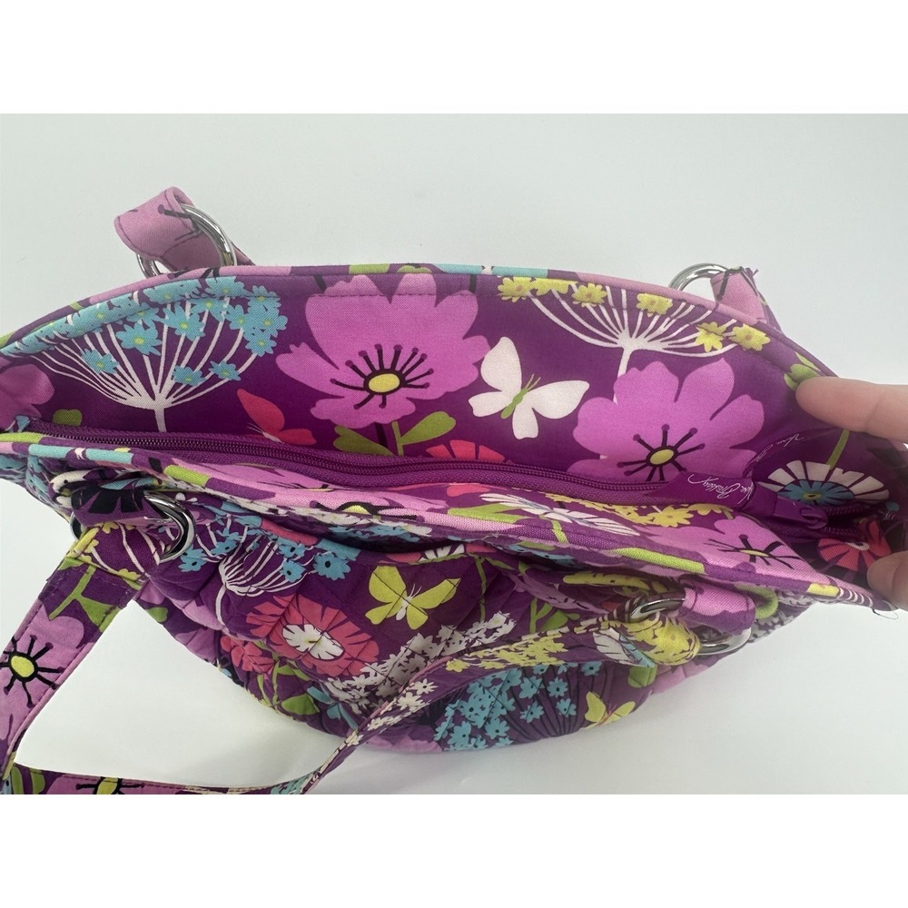 Vera Bradley Flutterby Purse Tote Shoulder Bag Zip Purple Flower Butterflies EUC - Picture 15 of 16
